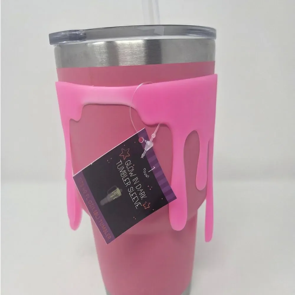 Pink Slime Glow in the Dark Halloween Drink Tumbler Sleeve